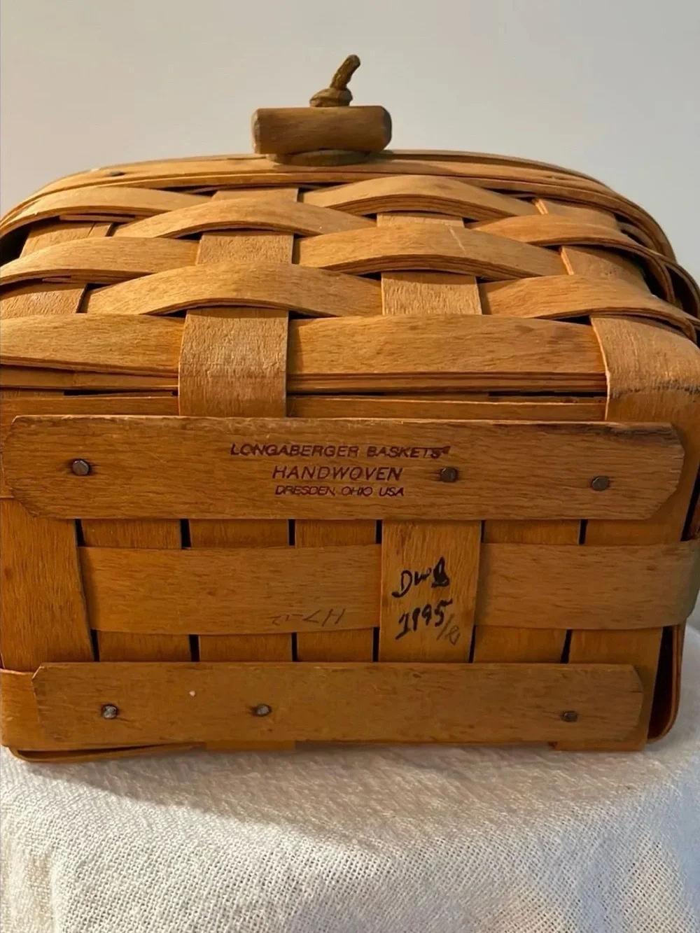 Vintage Longaberger Hinged Lid Handled Purse Basket